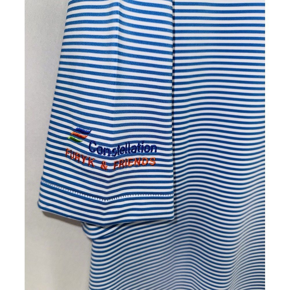 Peter Millar Summer Comfort Mens XL Blue White Striped‎ Short Sleeve Button Up - Picture 2 of 5